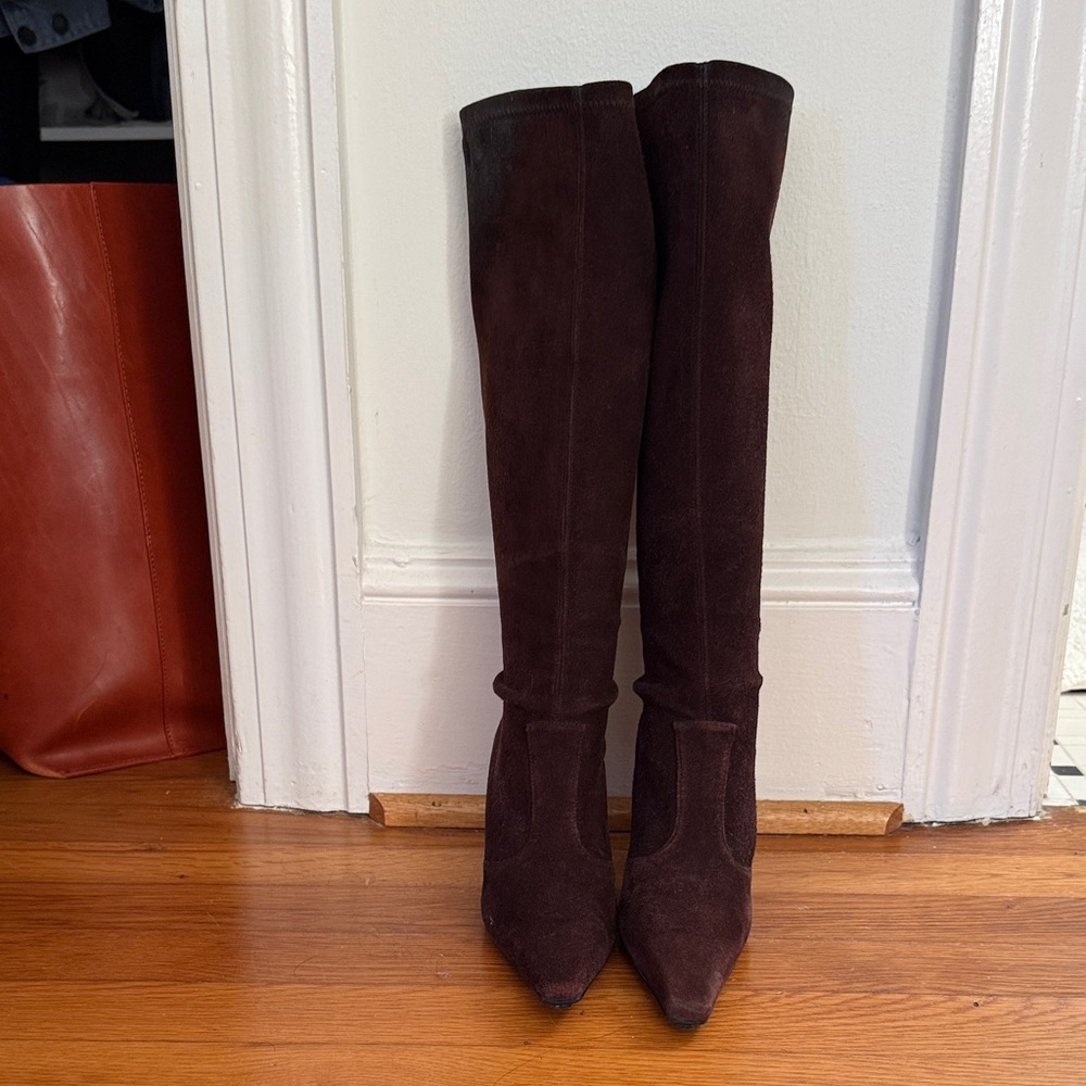 Stuart Weitzman Over-the-Knee Suede Boots in Deep Brown